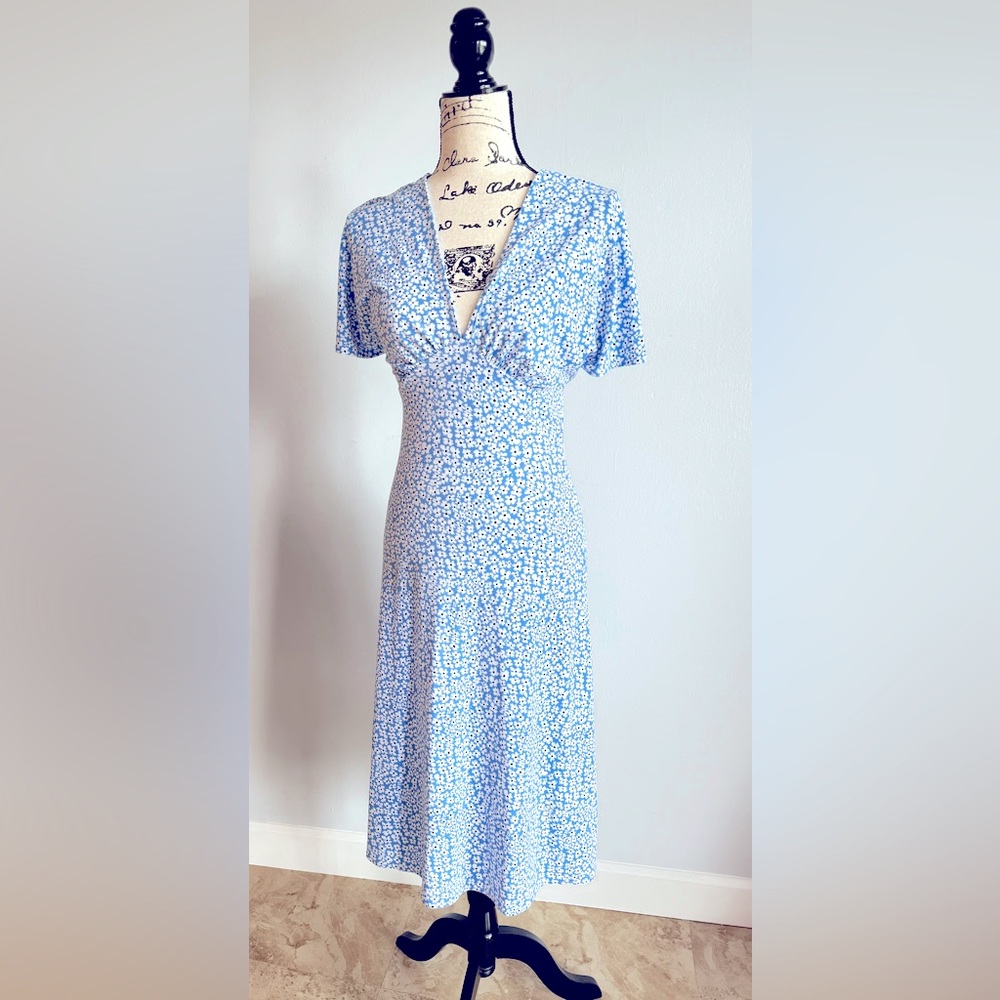 Mango light blue floral dress. Size: S.